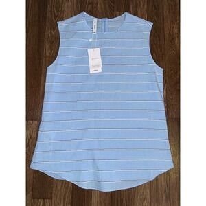 MNG Mango Blue White Stripe Sleeveless Zipper Back Top Shirt Size S